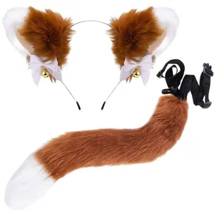 Realistic faux fur fox ears headband and matching plush tail set for Halloween cosplay