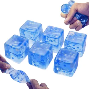 Set mit sechs blauen, durchscheinenden Schneeflocken-Eiswürfel-Squishy-Spielzeugen zum Stressabbau