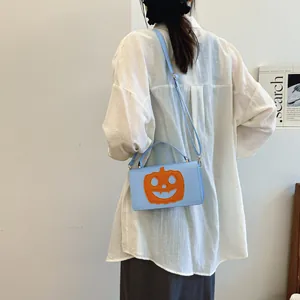 Halloween Funny Pumpkin Crossbody Bag For Women Fashion PU Leather Jack-O-Lantern Pattern Contrast Color Contrast Handbag