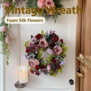 Handmade vintage peony wreath with silk flowers for spring wedding home door decoration