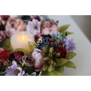 Exquisite vintage faux peony wreath for wedding decoration and home door hanging ornament