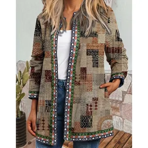 Stilvolle Damen-Strickjacke mit ethnischem Vintage-Druck und langen Ärmeln für Frauen