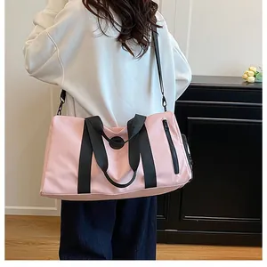 Large capacity pink travel bag for gym and yoga with functional dry wet separation design