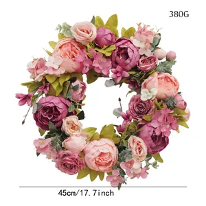 Couronne de pivoines vintage rose et magenta, 45 cm, décoration de porte artificielle