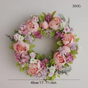 Couronne de pivoines et hortensias artificiels vintage pour décoration de porte