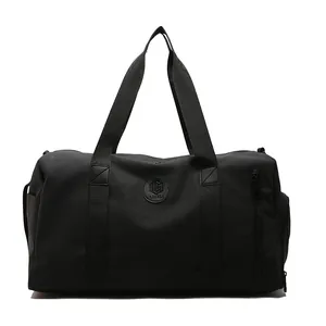 Black large capacity travel duffel bag with dry wet separation and sturdy handles