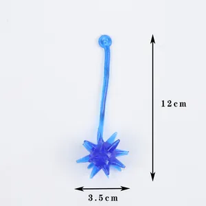 Close-up detail of blue sticky flail toy showing 12cm length and 3.5cm ball width