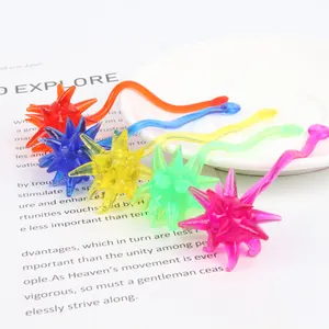 Detail view of five colorful sticky meteor hammer toys for sensory stress relief