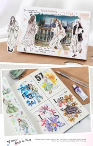 Original hand-drawn watercolor girl illustrations for scrapbook stickers and tapes