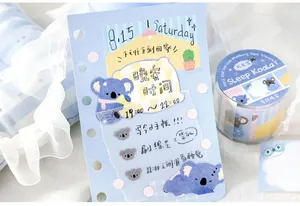 Detail of cute koala writable masking tape used for handbook decoration and creative journaling