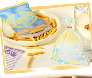 Detail view of original PET stickers featuring cute snack bag and grocery designs