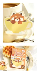 Close-up detail of NOTE FOR red panda shaped sticky notes with BOBO STATION packaging
