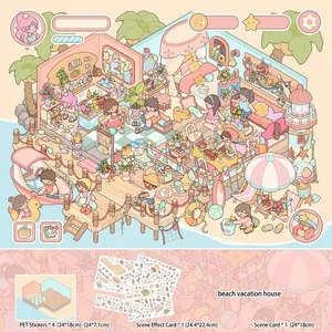 Vista detallada de pegatinas creativas de casa de playa DIY con tinta blanca para scrapbooking