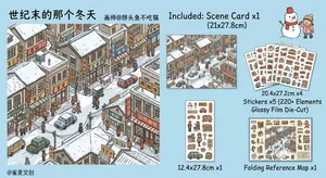 High-definition glossy sticker set with 220+ creative retro winter scene elements