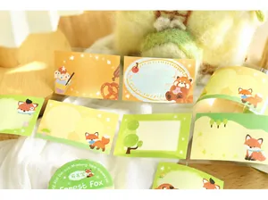 Close-up of Forest Fox themed die-cut masking tape with writable animal border stickers