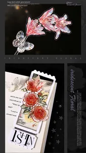 Iridescent glass-textured flower stickers for scrapbooking and creative DIY crafts.