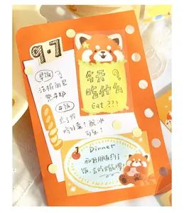 Detailed close-up of cute red panda writable stickers applied to a journal page layout