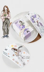 Detail view of die-cut watercolor girl washi tape for journaling and scrapbooking projects