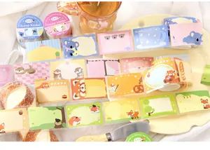 Detailed view of various cute animal writeable die-cut washi tape rolls for creative journaling