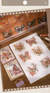 Macro detail of vintage butterfly PET stickers featuring a realistic embroidery texture