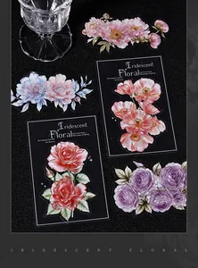 Aesthetic iridescent large flower stickers with glazed effect for journaling and DIY