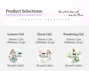 Ketchup Girl watercolor character washi tape collection, 50mm x 2m decorative stickers