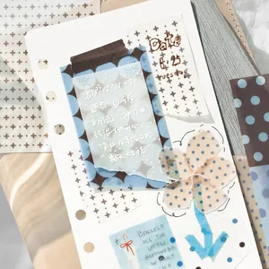 Minimalist vellum memo papers with blue dot and cross patterns for journal decoration