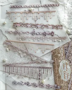 Detailed macro view of vintage lace and jewel-style PET stickers for DIY scrapbooking projects