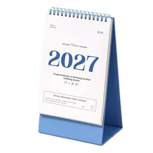 Calendario da tavolo 2027 minimalista coreano blu con rilegatura a spirale e planner