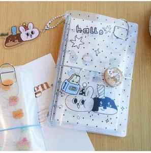 Transparant A6 losbladig handboek met schattige cartoon konijn en beer stickers.