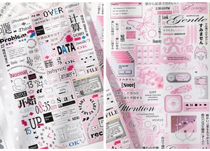 Detalle de pegatinas de scrapbooking rosa estilo coreano con varios motivos retro