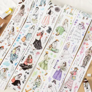 Watercolor Hand-Painted Character Die-Cut Washi Tape Artistic Girl Series Scrapbooking Stickers For DIY Journal Decor