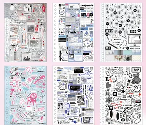 Páginas de libros de pegatinas de estilo coreano con varios diseños de diario vintage