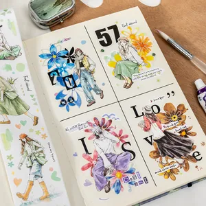 Original watercolor girl character stickers for journaling and DIY scrapbooking decoration