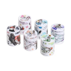 Set of 6 rolls decorative washi tape with watercolor girl illustrations for journaling