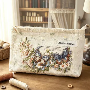 Retro large butterfly embroidered pouch for storage and craft enthusiasts
