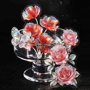 Large translucent floral stickers featuring glassy rose and poppy flower designs