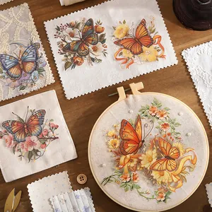 Large retro butterfly PET sticker pack with realistic embroidery texture for DIY crafts