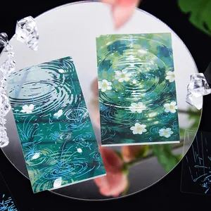 Pegatinas estéticas de PET con ondas de agua y flores blancas para decoración de DIY
