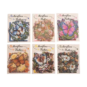 Vintage simulation embroidery butterfly PET sticker set with 6 unique floral designs