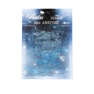Set pegatinas PET tema lluvia con diseños holográficos azules para manualidades