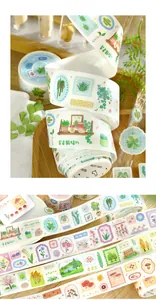 Detail view of Card Lover botanical washi tape with vibrant plant and flower patterns