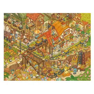 Isometric miniature town sticker sheet with bustling characters and gold mining scene