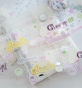 Close-up detail of PET silver foil die-cut tape with creative English illustrations
