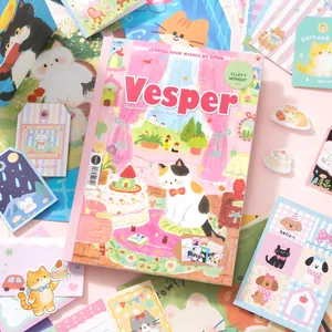 SIMNO Vesper Scrapbook Ensemble de Livres de Matériel Fluffy Moment Thème Chat de Dessin Animé Kit de Journalisation DIY Autocollants Bloc-notes