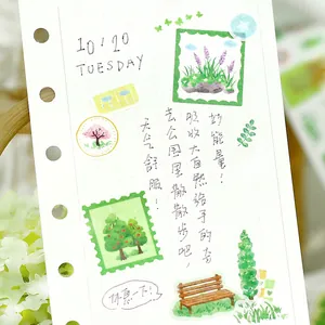 Nature themed die-cut washi stickers for journaling with plant illustrations