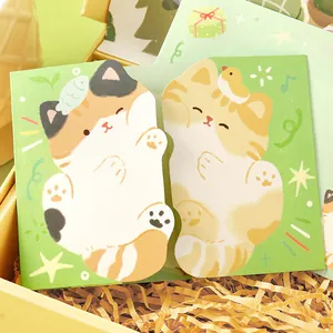 Cute cartoon cat greeting cards with animal illustrations for holiday gifts and message notes