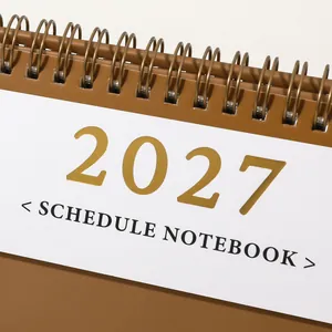 Einfacher 2027 Mini-Tischkalender mit goldener Spiralbindung und Schedule Notebook Cover