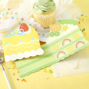 Cute 3D cake shaped folding greeting card set with a translucent frosted envelope