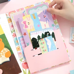 Coffret de papeterie chat mignon avec papier scrapbooking et pochette de rangement rose